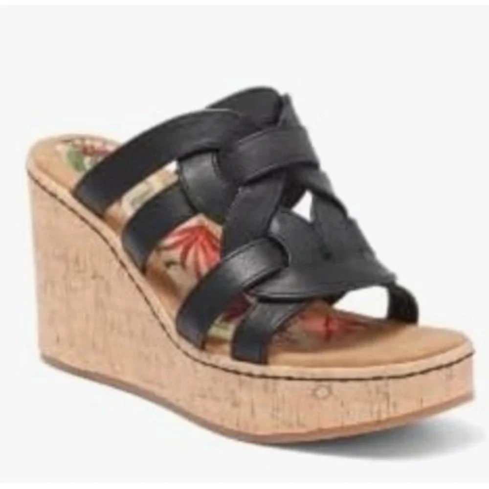 boc B.O.C Size 10 Platform Wedge Sandals Cork NEW Open Toe Black Cora $129 Heels
